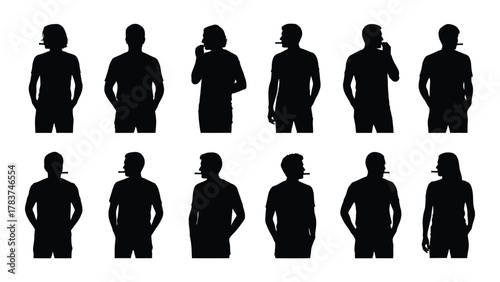 Smoking silhouettes collection isolated on white background, Vector