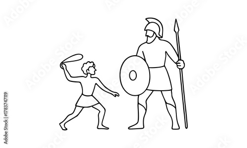 David and goliath biblical story illustration of a boy fighting a giant