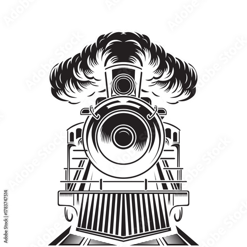 Vintage Steam Train Silhouette - Front View Locomotive logo Vector