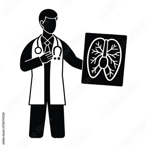 Professional medical doctor or sillhouette character illustration with stethoscope and uniform standing in a hospital