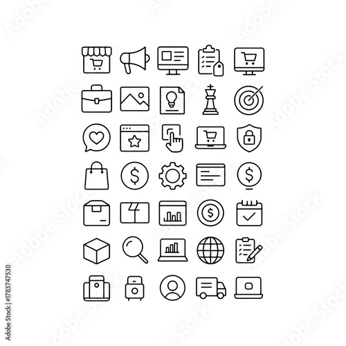 Hand drawn e commerce icons set for online shopping and business