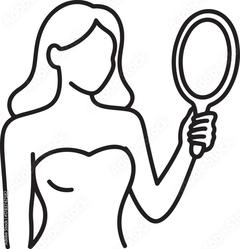 Elegant woman with a handheld mirror line art design