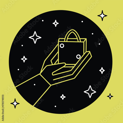 Hand Offering a Special Shopping Bag with Stars