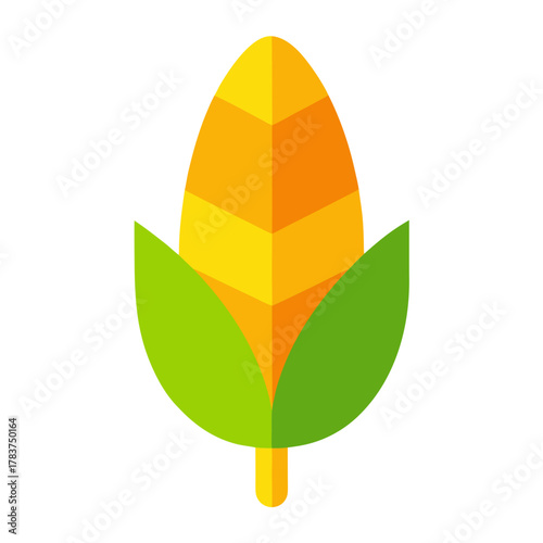 Cartoon style ear of corn with green leaves agriculture symbol