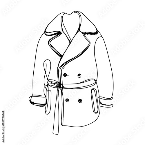 Sheepskin coat with fasteners Winter clothing and footwear Outline / Minimal Linear Vector