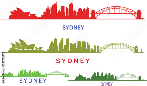 black and white sydney skyline silhouette with opera house harbour bridge city buildings minimalist design vector illustration on transparent background
