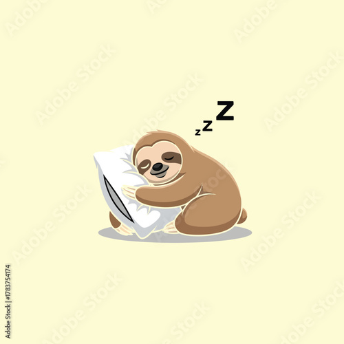 Cute Sloth Sleeping Peacefully on a Soft White Pillow.