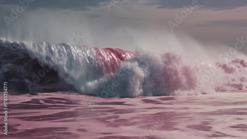 Powerful Ocean Wave Crashing at Sunset: A Majestic Display of Natures Force.