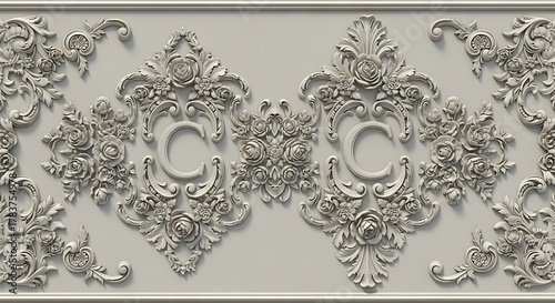 Elegant floral ornament design in relief with symmetrical details for decor