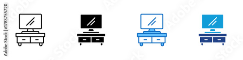TV Stand Multiple Style Icon Design Vector - Television placed on a media table for home entertainment