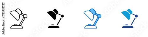 Desk Lamp Multiple Style Icon Design Vector - Adjustable desk lamp for working, studying, or reading on a table surface