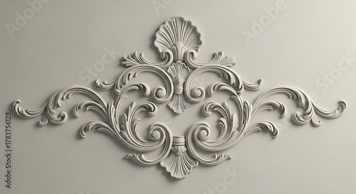 Elegant ornamental plasterwork design on a neutral background for design elements