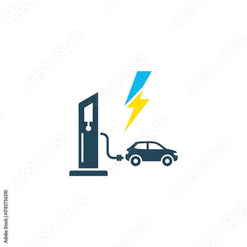 Electric car charging station icon representing green energy.