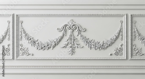 Elegant white wall panel with detailed ornamental relief decoration