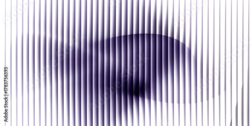 Abstract Purple Shape Emerging Through Vertical White Lines Optical Illusion.