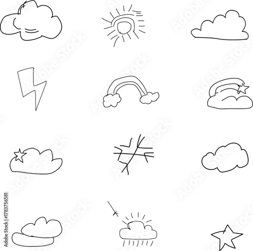 Hand-Drawn Doodle Art Collection on White Background, whether concept. 