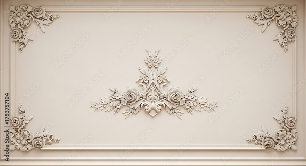Obraz premium Elegant floral ornamental design against cream colored wall background