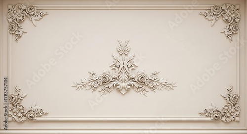 Elegant floral ornamental design against cream colored wall background