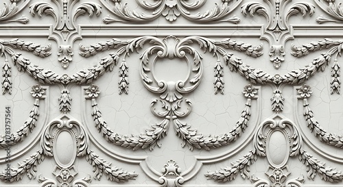 Elegant white ornamental wall panel with intricate floral and leaf details
