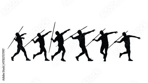 Javelin thrower silhouettes sequence isolated on white background, Vector