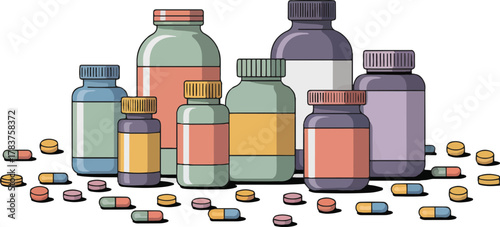 Pharmaceutical Medicine And Pills Cartoon Vector Illustration