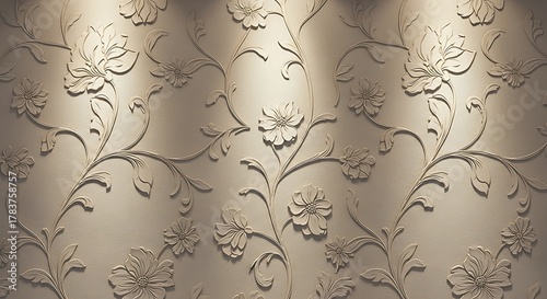 Elegant floral pattern on a wall illuminated with warm light decorative background