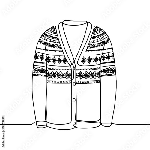 Cardigan with a Nordic pattern Winter clothing and footwear Outline / Minimal Linear Vector