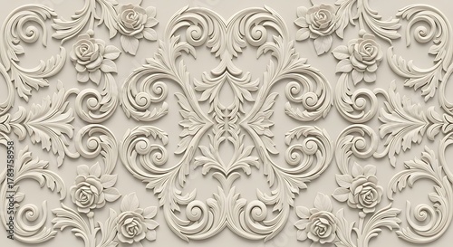 Elegant floral ornamental pattern design with detailed scrollwork and roses