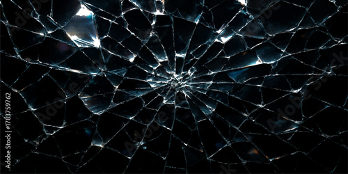 Abstract broken glass sphere pattern with futuristic blue light lines and digital space wave texture