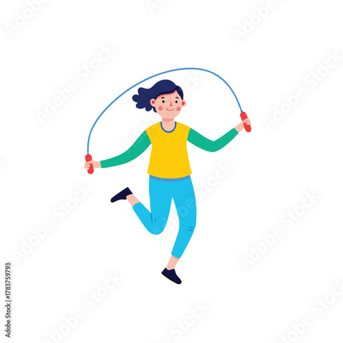 Vector of a girl jumping rope. 