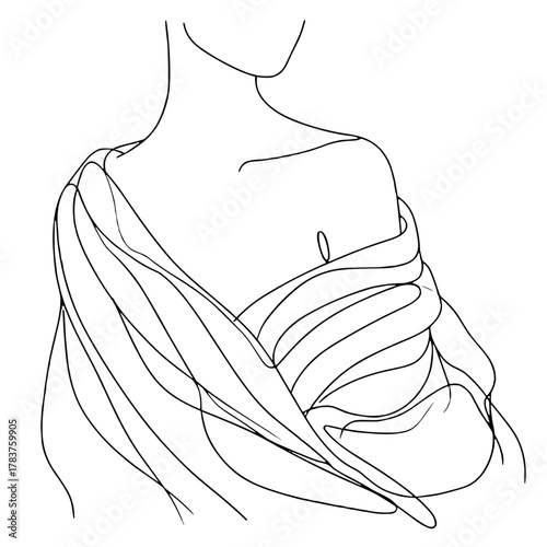 A blanket thrown over the shoulders Winter clothing and footwear Outline / Minimal Linear Vector