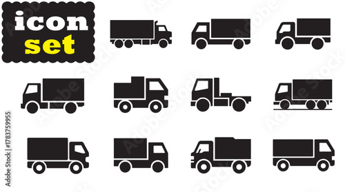 Truck icon Set, Truck solid vector