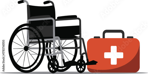 Wheelchair And First Aid Kit Medical Equipment Vector Illustration