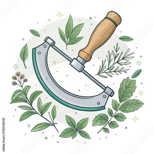 A Curved Herb Chopper Concept Vector for Kitchen Food Preparation