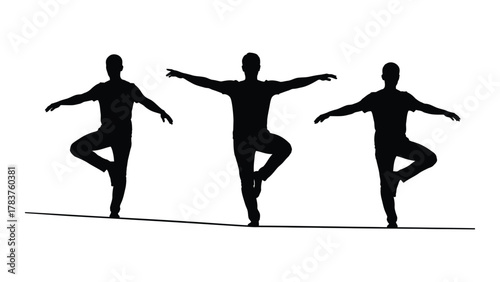 Tightrope walking silhouettes isolated on white background, Vector