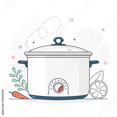 An electric slow cooker vector concept with temperature knob