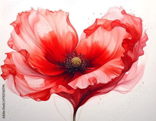 Delicate digital illustration of a vibrant red poppy, showcasing soft textures and translucent petals
