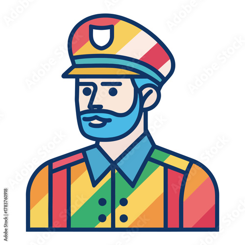 Colorful Flat Design Bailiff Icon With Bold Lines