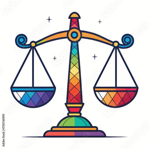 Colorful Flat Design Icon Representing Scales of Justice