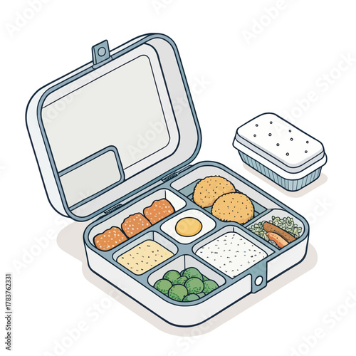 Minimal Lunchbox Concept Vector with Food Compartments Design