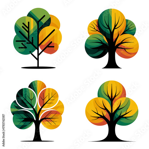 AI Generated Vibrant, stylized trees showcase modern design with colorful foliage, perfect for branding, nature themes, and eco conscious projects seeking a fresh, organic aesthetic