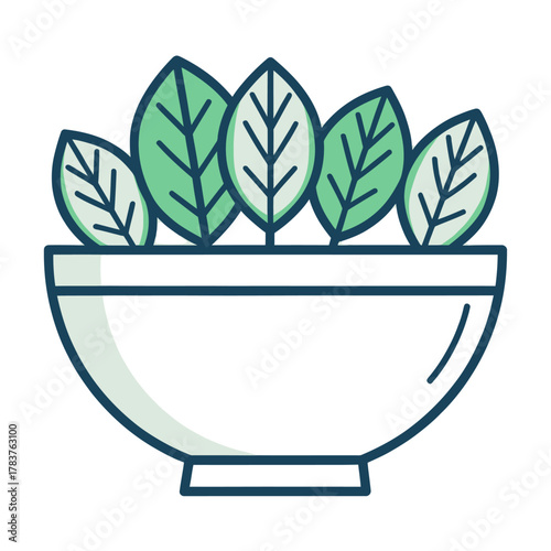 Vector illustration of a fresh salad bowl with green leaves inside