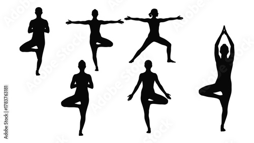 Yoga poses silhouettes isolated on white background, Vector