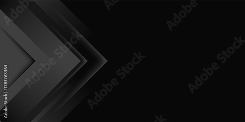 Black white dark gray abstract background. Arrow. Geometric shape, symmetry. Line stripe angle 3d. Color gradient. Modern futuristic technology tech. Wide banner