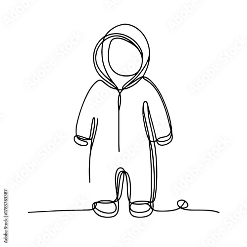 Children's jumpsuit with a hood Winter clothing and footwear Outline / Minimal Linear Vector