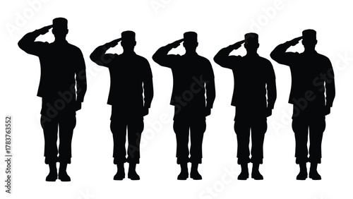 Saluting soldiers silhouettes isolated on white background, Vector