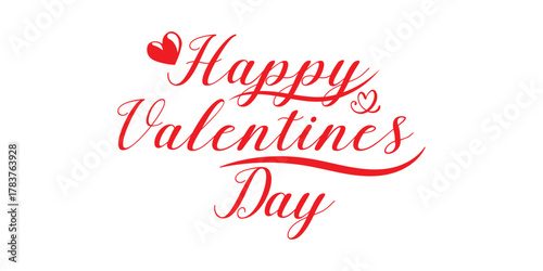 Happy Valentines Day elegant red lettering banner. Valentine luxury greeting card template with gray calligraphy text valentine`s day on white background. Vector illustration