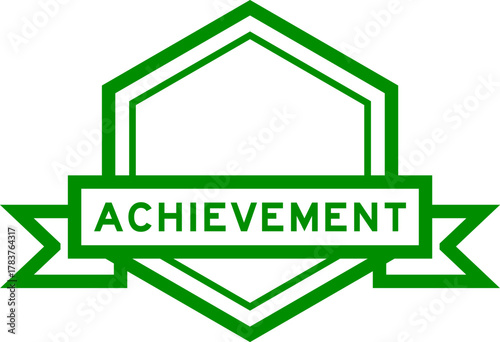 Vintage green color hexagon label banner with word achievement on white background