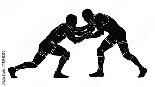 Wrestling match silhouette isolated on white background, Vector