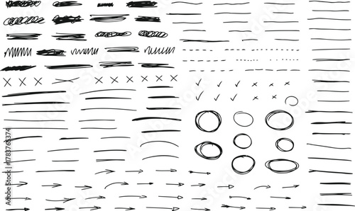 Enhance your designs with this hand-drawn brush stroke collection, perfect for adding an authentic touch to any project! It includes lines, circles, arrows and more